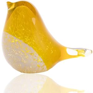 QFkris 4" Handmade Bird Blown Glass Figurine Gift for Christmas, Birthday Home Decor Yellow Paper Weight