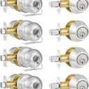 Plustool 4 Pack Exterior Door Lock Set, Satin Nickel Door Knob and Deadbolt Combo Set, Keyed Alike Entry Door Knobs with Lock&Keys, Round Ball Door Locksets with Deadbolt for Entrance and Front Door
