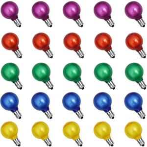 20 Pack G40 LED Multicolor Christmas Replacement Light Bulbs, 1 Watt E12/C7 Candelabra Base Plastic Shatterproof LED Globe Edison Bulbs for Indoor Outdoor Patio String Lights, Frosted Colored