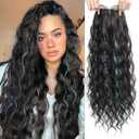 Molefi Hair Topper 26inch Long Wavy Curly Hair Topper with Bangs Synthetic Wiglets Hairpieces for Adding Volume Dark Mix Blue and Purple