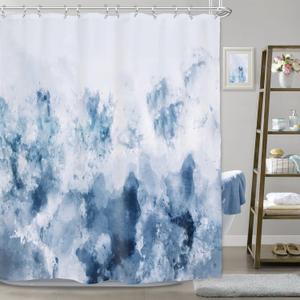 LIGHTINHOME Abstract Ombre Blue Shower Curtain 72Wx84H Inch Watercolor Gray Cold Modern Art Painting Extra Long Fabric Waterproof Bathroom Home Decor Set 12 Plastic Hooks