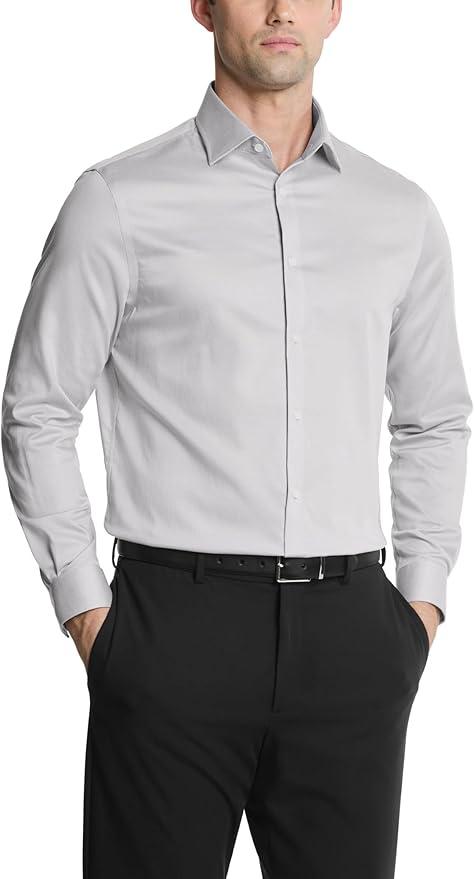 Michael Kors Men's Dress Shirt Comfort Stretch Regular Fit (16.5" Neck 36"-37" Sleeve)