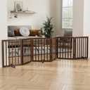 Wooden Dog Gate Freestanding Foldable 6 Panel Pet Gates Extra Wide Dog Gates for Indoor Doorways Stairs 24in Height Support Feet Included