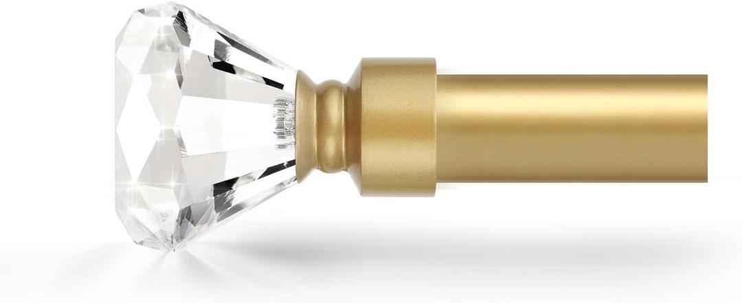 Orger Gold Curtain Rod with Crystal Ends, 30-68 Inches, Modern Diamond Design, 1 Inch Diameter