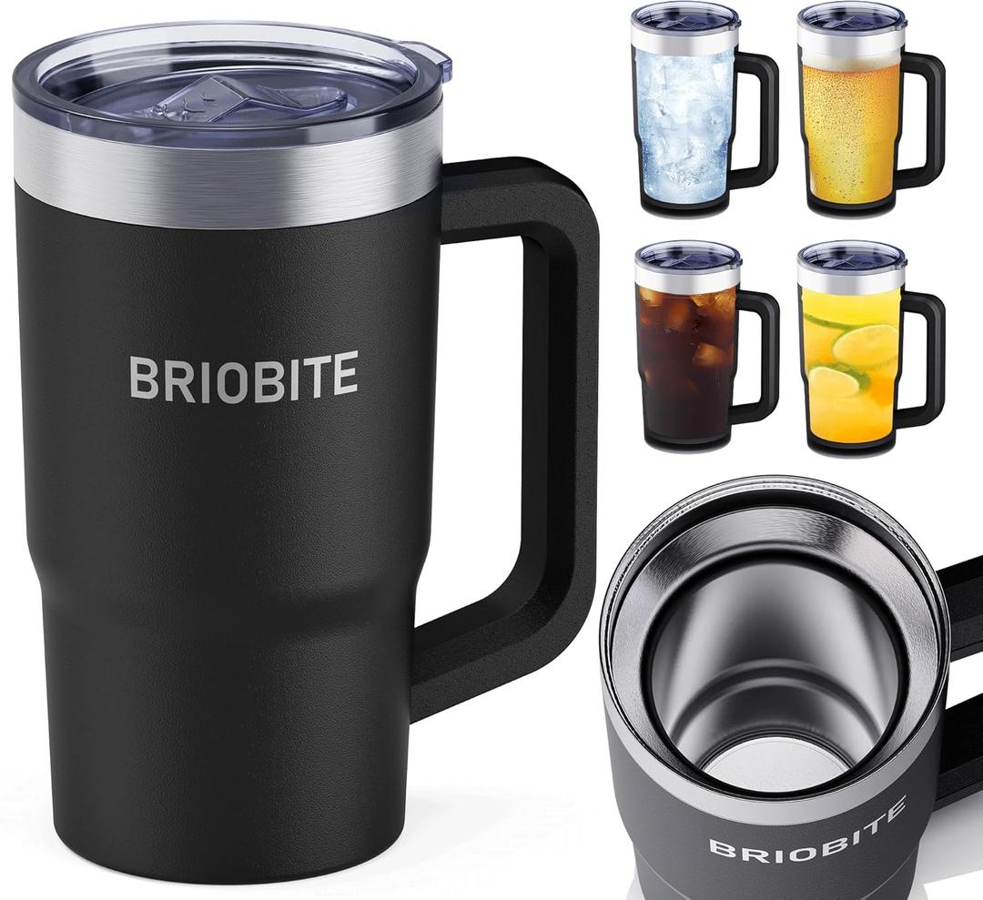 7 x BRIOBITE 2-in-1 Freeze & Insulated Stainless Steel Mug with Lid, 16oz Freeze Cup and 25oz Vacuum Insulated Mug, BPA-Free, Insulated for Beer, Soda, Wine, and Energy Drinks Gifts for Men,Black
