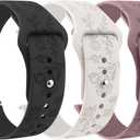 Meliya Silicone Watch Bands Quick Release 20mm Bands, Floral Engraved Soft Silicone Rubber Sport Replacement Watch Strap for Women Men, Black+Starlight+Smoke Purple