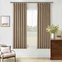Light Brown Black Out Curtains 63 Inch Long for Bedroom Pinch Pleated with Rings Hooks Back Tab Thermal Insulated Short Linen Blackout Drapes Farmhouse Living Room Darkening Kitchen Coffee Curtains