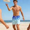 westwolf Men Swim Trunks with Compression Liner Men's 2 in 1 Bathing Suits 7 Inch Hawaiian Board Shorts (Large, 2 Blue White)