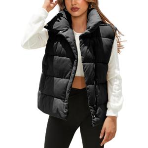 Himosyber Womens Puffer Vest Sleeveless Casual Loose Winter Warm Lightweight Stand Collar Down Jacket Coats (Small, Black)