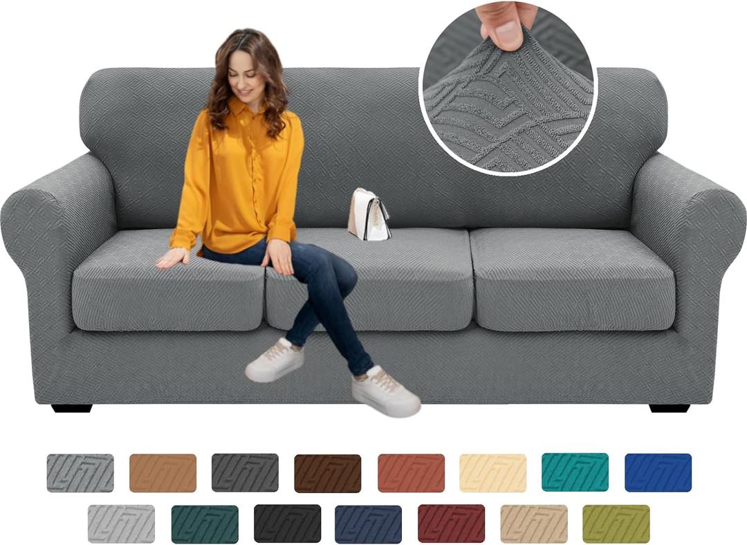 XINEAGE 2026 New 4 Pieces Couch Covers for 3 Cushion Couch Super Stretch Thick Soft Sofa Cover Anti Slip Sofa Slipcover Dogs Cats Furniture Protector (Light Gray, 71"-91")