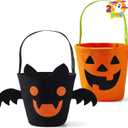 JOYIN 2 PCS Halloween Trick or Treat Bags, 6 X 9 Orange Pumpkin Candy Bucket for Trick or Treating, Black Reusable Bat Goody Tote Bucket, Portable Felt Baskets for Kids Halloween Party Favor Supplies