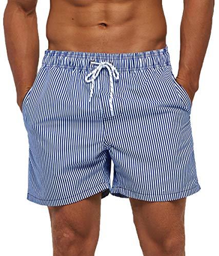 SILKWORLD Men's Board Shorts Swim Trunks Quick Dry Summer Beachwear with Pockets,Striped, Medium