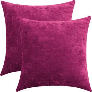 Jeneoo Decorative Fuschia Pink Throw Pillow Covers Rustic Farmhouse Super Soft Square Chenille Comfy Solid Cushion Couch Cases for Sofa Bedroom Chair (Set of 2, 18 x 18 Inches)