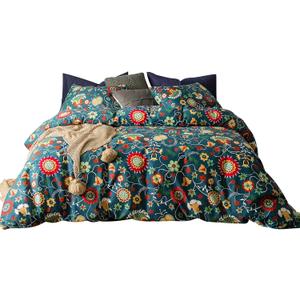 SUSYBAO Colorful Floral Duvet Cover Queen 100% Cotton Flower Duvet Cover 3 Piece Set 1 Multi-colored Cactus Botanical Duvet Cover with Zipper Ties 2 Pillowcases Luxury Soft Sunflower Print Bedding Set