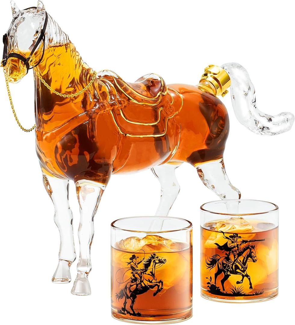 Kollea Birthday Gifts for Men Dad, Horse Whiskey Decanter Set with 2 Cowboy Glasses, Liquor Dispenser for Home Bar, Alcohol Gift for Boyfriend, Husband, Brother, Bourbon Vodka, Anniversary, Christmas