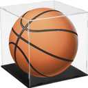 uxcell Basketball Display Case 10 Inch Clear Acrylic Display Case with Basketball Stand Holder Cube Countertop Storage Box for Autographed Soccer Memorabilia Collectibles