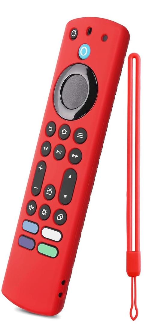 OneBom Silicone Remote Cover for Firetv 4K Max (2nd)/ Insignia/Pioneer/Omni (QLED) Series Alexa Voice Remote Enhanced w, Anti-Slip Protective Case with Same Color Lanyard (Red)