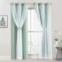 Bujasso Aqua 80% Blackout Curtains with Sheer Overlay Mix and Match Double Layer Thermal Insulated Window Panels 84 inch for Living Room Bedroom Mint Green Drapes with Tiebacks Grommet Top 37"Wx84"Lx2