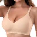 HORISUN Seamless Bra V Neck Lace Floral Wireless Bralette No Underwire Bra for Women (Nude XX-Large)