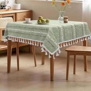 Boho Small Square Tablecloth 36''x36'', Sage Green Linen Coffee Table Cover, Summer Nightstand Cover Top, End Bedside Table Cloth Runner, Coastal Rustic Farmhouse Home Decor