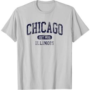 Vintage Chicago Illinois Est 1833 Retro Throwback Souvenir T-Shirt (Small, Grey)