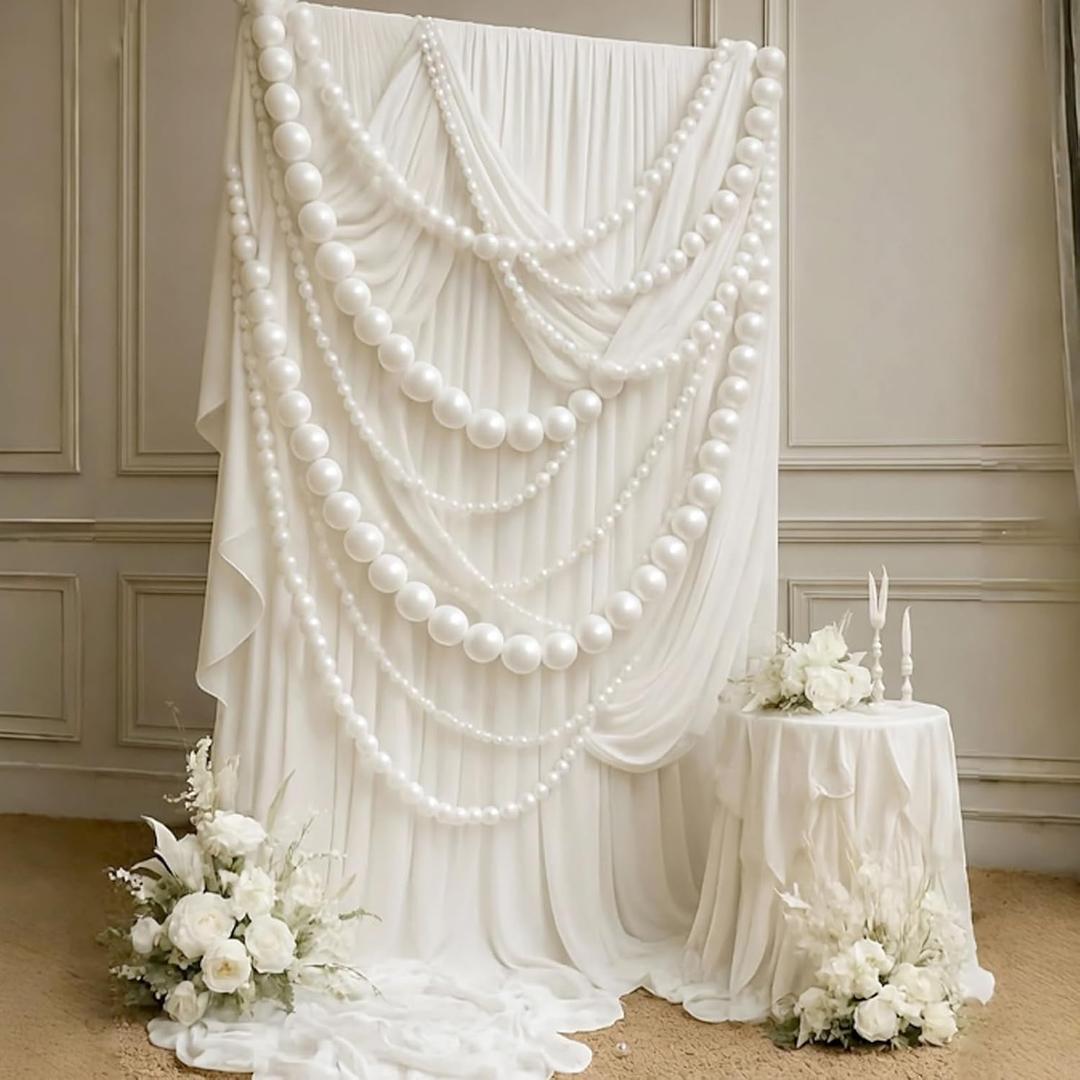 3 Pcs Giant Wedding Pearl Bead Garland 9.84 ft 13.12 ft White Jumbo Ball Bead Hanging Banner Faux Pearl Strand Chain for Wedding Engagement Bridal Shower Photo Background Decoration
