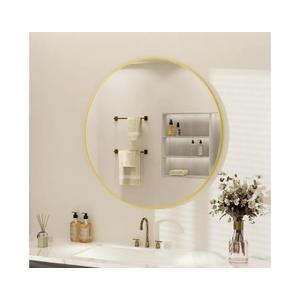 Round Bathroom Mirror 24 inch, Gold Framed Tempered Glass Circle Wall Mirrors, Circular Hanging Wall Mounted Aluminum Alloy Frame for Living Room,Vanity,Entryway