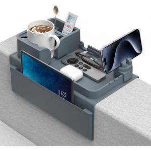 Couch Arm Cup Holder CLESOO Couch Arm Tray Anti-Slip Couch Cup Holder Silicone Sofa Armrest Tray Dual Side Pocket Couch Drink Holder Sofa Caddy Arm Remote Holder Snack Caddy with Phone Holder, Blue