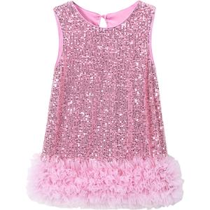 Tutu.kk Toddler Girls Sequin Dress A-Line Sparkly Sleeveless Wedding Gown Party Dresses for Girls, 4-5T, 1-pink