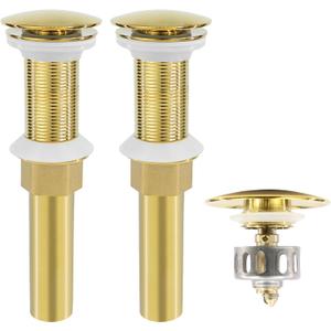 Bathroom Sink Drain, 2 Pack Gold Drain Stopper Without Overflow,Pop Up Drain Assembly Without Detachable Strainer Basket,Built-in Anti-Clogging Strainer,Stainless Steel