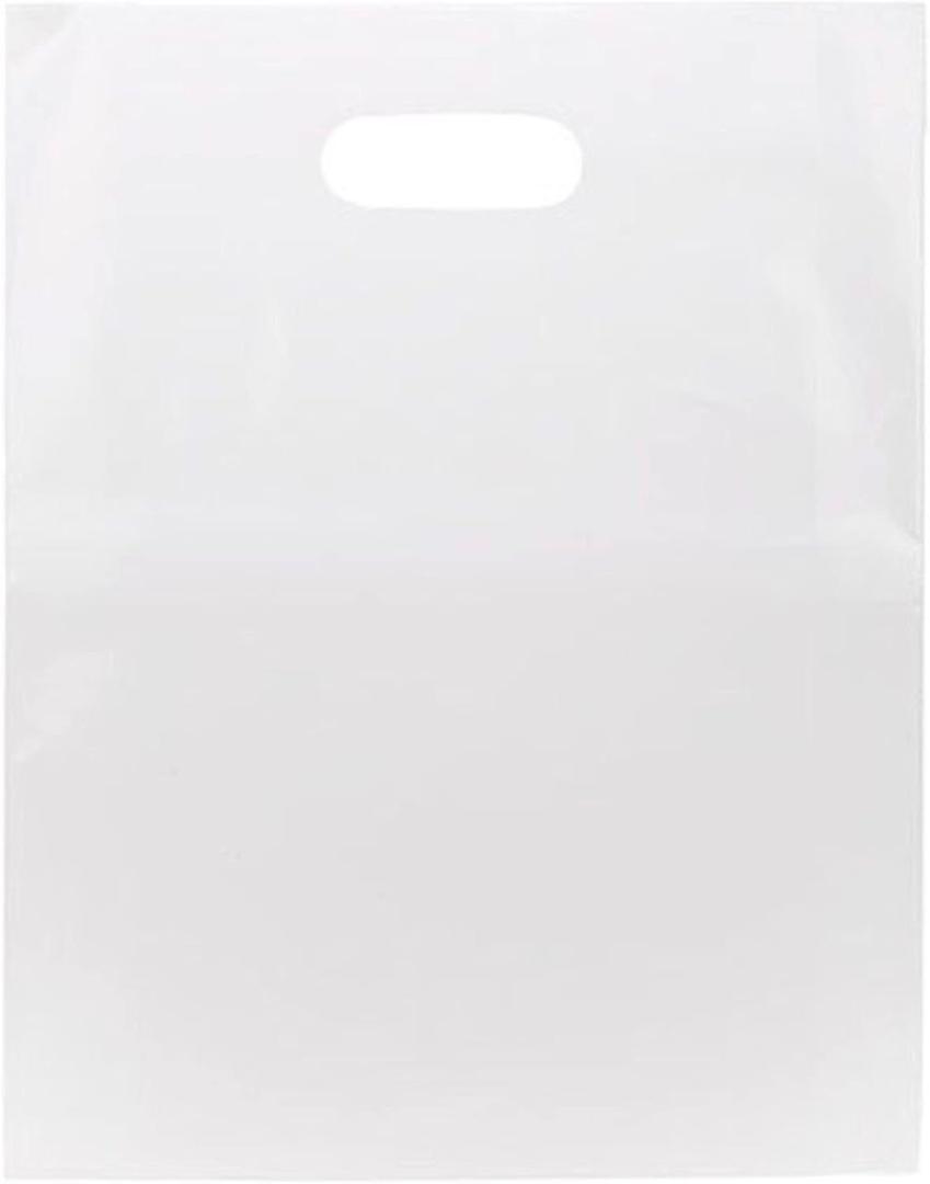 100 Clear Handle Bags 12x15, Extra Thick 2.25 Mil Retail Plastic Shopping Merchandise Gift Bags Tear Resistant Strong Durable Anti Stretch For Small Business LDPE Die Cut, ClearBags, 100% Recyclable