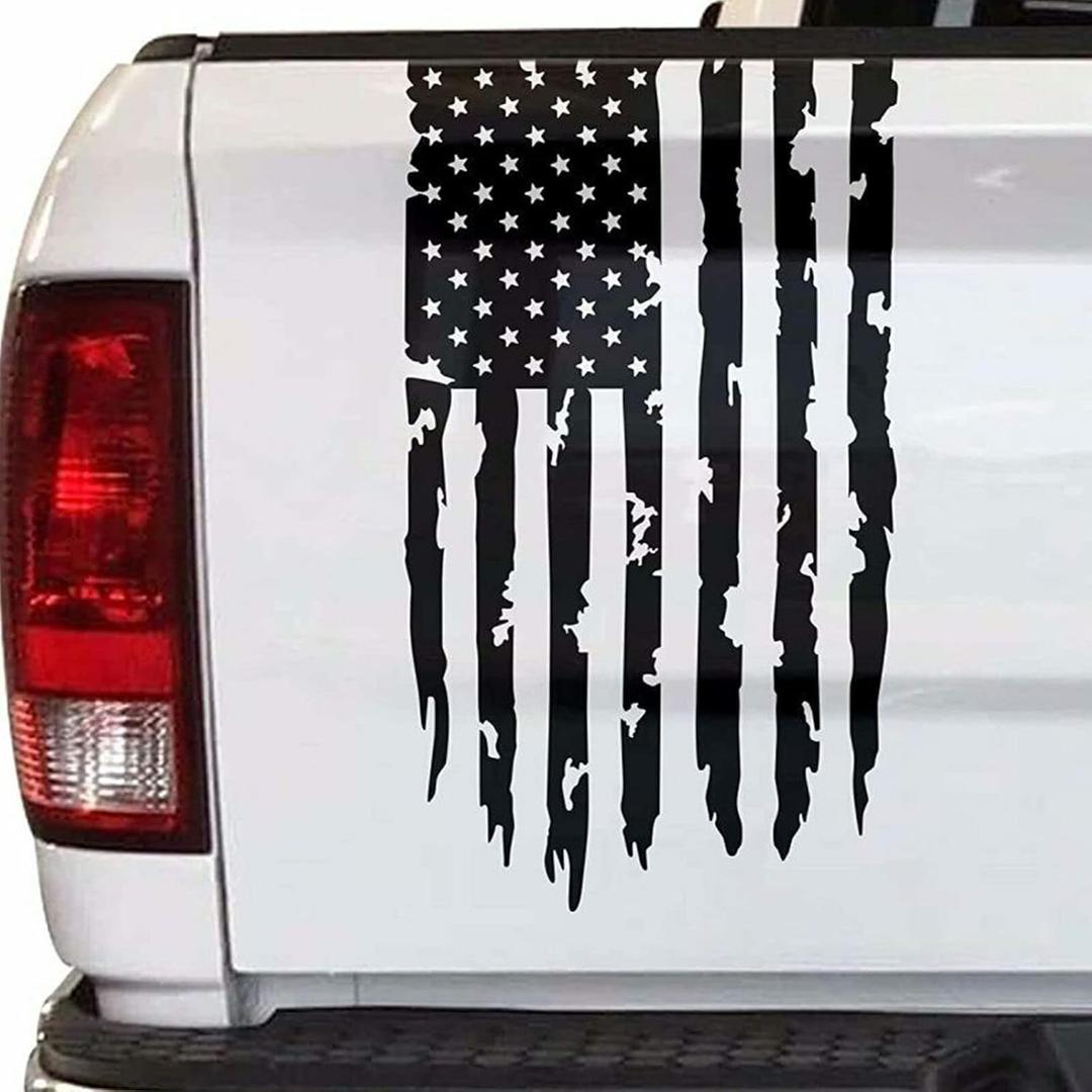 Distressed American USA Flag, 20 Inches Tailgate Vinyl Decal Compatible With Most Pickup Trucks, Patriotic Car Bumper Sticker for US Flag (Black)