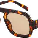 Trendy Square Aviator Sunglasses for Women Flat Top Designer Stylish Frame Sun Glasses Vintage Shades (Tortoise Frame/Light Brown Lens)