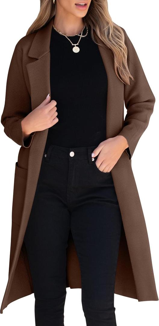 ANRABESS Women Cardigan Sweater Jackets Open Front Thick Knit Oversized Blazer Coatigan 2025 Fall Winter Long Coats Outwear (X-Large, Coffee)