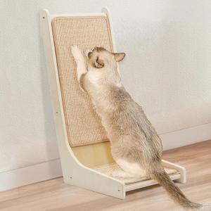 105 Cat Scratcher, L-Shaped Sisal Cat Scratching Pad for Indoor Cats, Floor-Mounted Scratch Board with Catnip & Interactive Mouse Toy