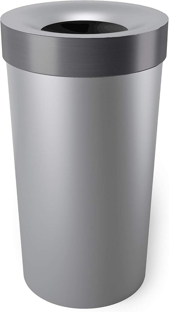 Umbra Vento Kitchen Trash Can with Open Top, Large 16-Gallon (62 L) Capacity, Grey,Plastic