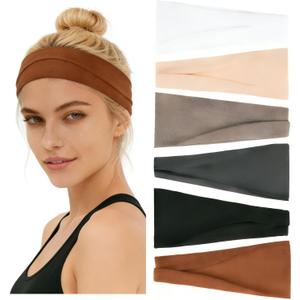 6 Pcs Headbands for Women Non Slip Workout Hair Bands, Stretchy Athletic Soft Sweatbands, Elastic Cloth Fabric Headbands for Women for Yoga, Running Headband for Women, Gym & Daily Use