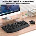 Wireless Keyboard and Mouse Combo, EDJO 2.4G Full-Sized Wave Keys Ergonomic Keyboard and Wireless Optical Mouse, Energy-Saving Wireless Mouse Keyboard for Computer, Mac, Laptop, PC, Windows(Black)