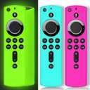 ONEBOM 3 Pack Fire Stick Remote Cover, Case for Firestick 4K / TV 2nd Gen (3rd Gen Pendant Design) Remote Control, Firestick Cover Glow in The Dark (Green Glow & Rose RED+Sky Blue Not Glow)