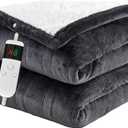 Electric Heated Blanket - Soft Flannel, 8 Hour Auto Off, 10 Heating Levels, Machine Washable, Sherpa, Overheating Protection