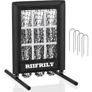 Heavy-Duty 9 Hole Baseball Pitching Net with Pitching Target Pockets, Regulation Size Strike Zone, Portable Adjustable Height Pitcher Training Equipment for Baseball/Softball Practice