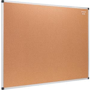 Amazon Basics Rectangular Bulletin Board, Cork Board for Wall, Vision Board for Classroom and Office, Aluminum Frame, 35" x 47", Brown