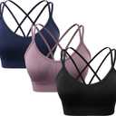 Women's Cross Back Sports Bra Padded Strappy Medium Support Yoga Bra for Workout Fitness 3 Pack (S)