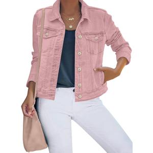 Luvamia Women's Classic Casual Long Sleeves Jacket - Basic Button Down Trucker Jacket Coat - Pink, X-Small / Size 0 / 2