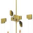 Reaketon 4-Light Modern Gold Chandelier, Hanging Pendant Light Fixture Rectangle Clear Brass Square Pendant Light for Dining Room, Bedroom, Foyer and Entryway