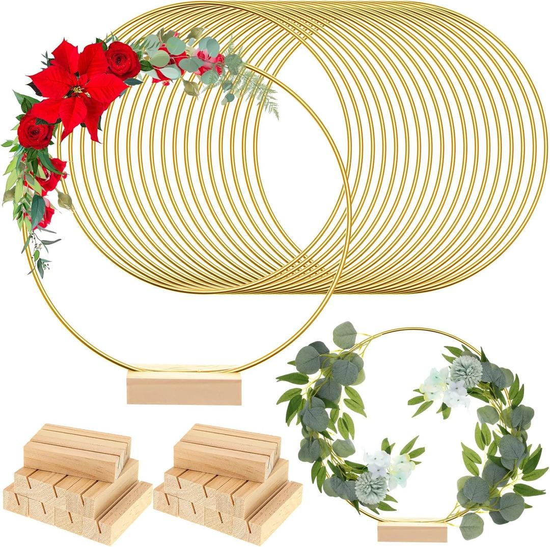 18 Pcs Floral Hoop Centerpiece with Stand 14 Inch Metal Rings Macrame Rings Large Craft Table Hoop Wreath for Wedding Decor DIY Hanging Dream Catcher