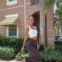 OQQ Women Wide Leg Pants High Waist Casual Pants Fall Clothes Outfits (Large, Darkbrown)