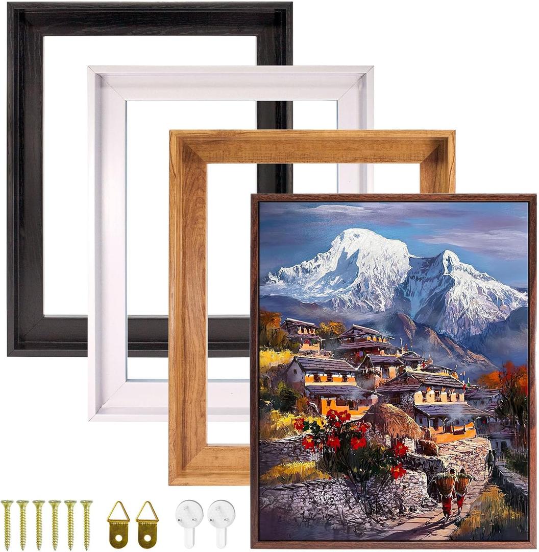 Texas Art Canvas Floater Frame for 1to 1.25Deep Gallery-Wrapped Canvas, Floating Picture Frame for Oil Paintings, Prints and Wall Art, PS Wood-Look Frames with Hanging Kit 16x24 inch White