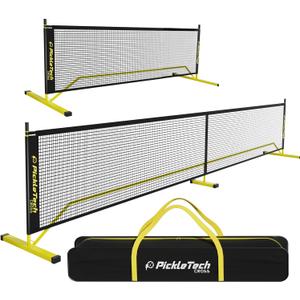 PICKLETECH 4.0 Slim Version Portable Pickleball Nets Outdoor Game 22 FT Pickleball Net-USAPA Regulation Size-Pickle Ball Net System with Carrying Bag for Driveway (2in 1, Yellow)