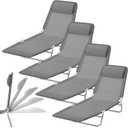 Suzile 4 Pack Folding Chaise Lounge Chair Tanning Chairs with Adjustable 5 Position and Pillow Waterproof Breathable Mesh Steel Frame Pool Sun Tanning Chair for Beach Yard Patio Lawn (Dark Gray)